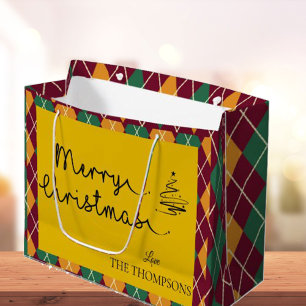 Argyle Geel Oranje Groen Script Prettig Kerstfeest Groot Cadeauzakje