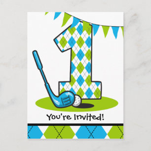 Argyle Golf 1st Birthday Briefkaart Uitnodiging
