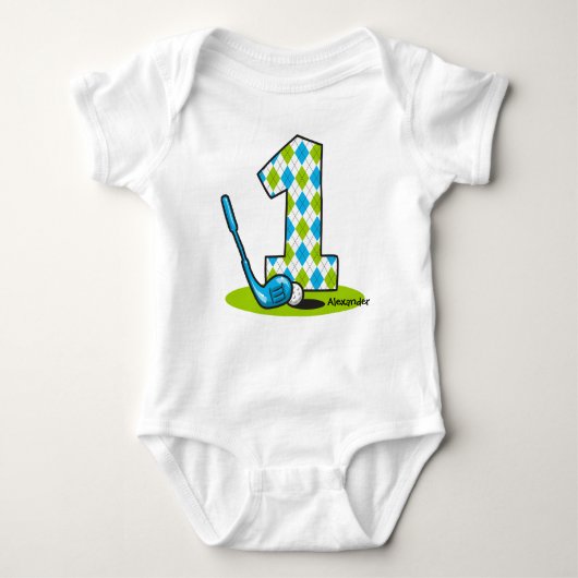 Argyle Golf 1ste verjaardag gepersonaliseerd Romper (Voorkant)