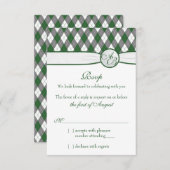Argyle Golfbal Golf Groen Monogram Huwelijk RSVP (Voorkant / Achterkant)
