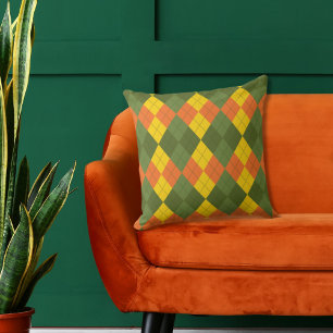 Argyle Green Gold Oranje Sierkussen