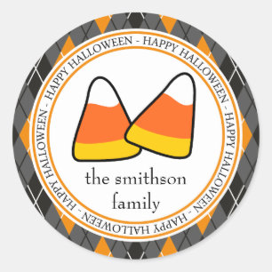 Argyle Happy Halloween Candy Corn (zwart/Oranje) Ronde Sticker