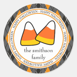 Argyle Happy Halloween Candy Corn (zwart / Sinaasa Ronde Sticker
