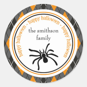Argyle Happy Halloween Spider (zwart/Oranje) Ronde Sticker