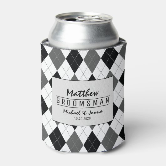 Argyle Harlequin Gepersonaliseerde Groomsman Bruil Blikjeskoeler (Blikje Voorkant)
