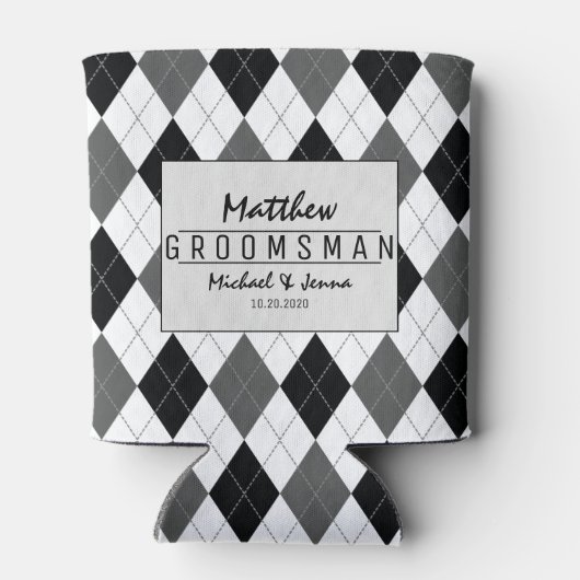 Argyle Harlequin Gepersonaliseerde Groomsman Bruil Blikjeskoeler (Achterkant)