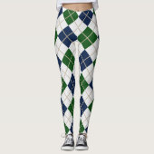 Argyle Harlequin Trendy Blue Green Diamond Leggings (Voorkant)