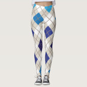 Argyle Harlequin Trendy Blue Grey White Diamond Leggings (Voorkant)