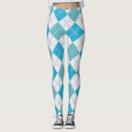 Argyle Harlequin Trendy Blue White Diamond Leggings