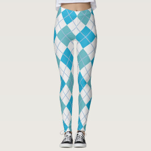 Argyle Harlequin Trendy Blue White Diamond Leggings