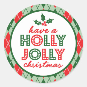 Argyle heeft een Holly Jolly Kerstmis (groen / roo Ronde Sticker