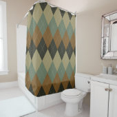 Argyle Herfst: Bruin-Groene Rhombus Chic Douchegordijn (In situ)