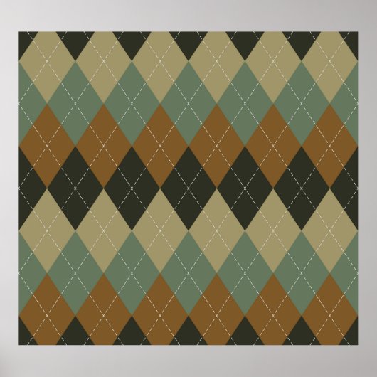 Argyle Herfst: Bruin-Groene Rhombus Chic Poster (Voorkant)