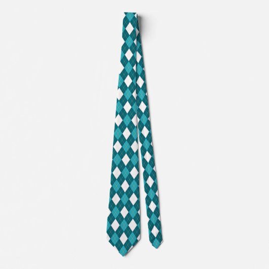 ARGYLE in Blauwgroen blauw & wit (patroonontwerp) Stropdas (Voorkant)