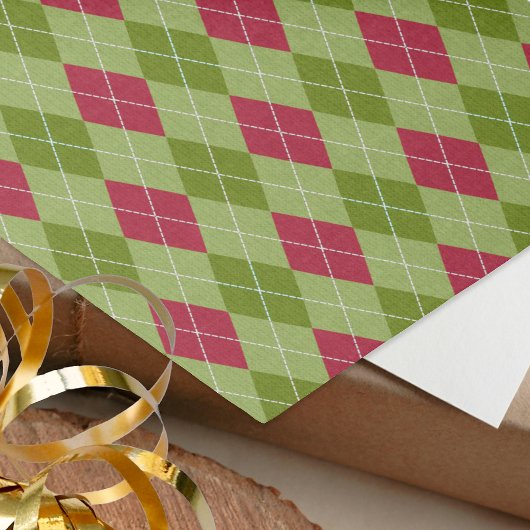 Argyle 'Kerstmis Elf' Holiday Green & Red Diamond Tissuepapier