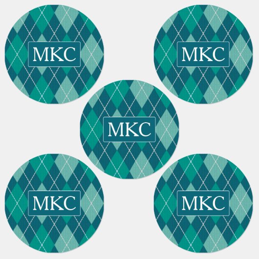 Argyle Knit Blauwgroen en Aqua Pattern - voeg Init Labels (Groep)