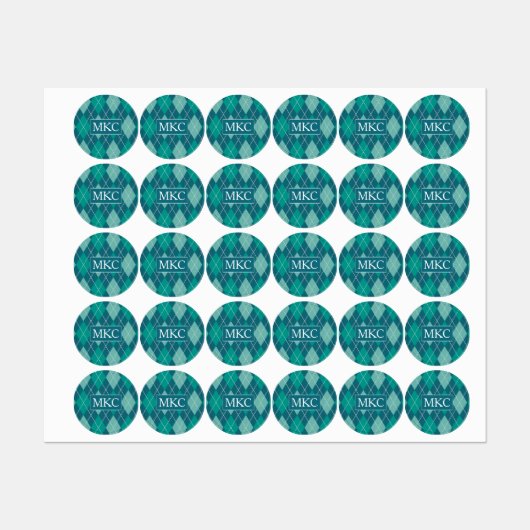 Argyle Knit Blauwgroen en Aqua Pattern - voeg Init Labels (Vel)
