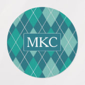 Argyle Knit Blauwgroen en Aqua Pattern - voeg Init Labels (Design 2)