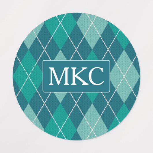 Argyle Knit Blauwgroen en Aqua Pattern - voeg Init Labels (Design 2)