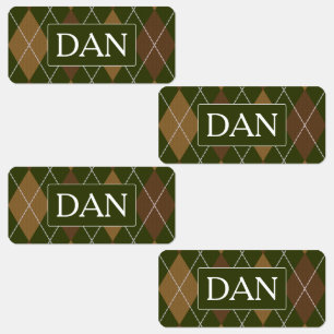 Argyle Knit Camo Green / Brown - Initialen of naam Labels