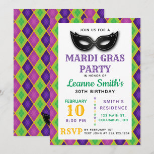Argyle Mardi Gras-feest uitnodiging