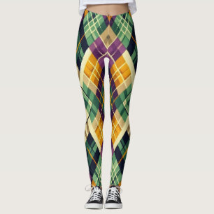 Argyle Mardi Gras geel paarse groen Leggings