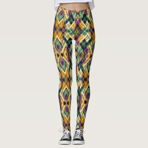 Argyle Mardi Gras geel paarse groen Leggings