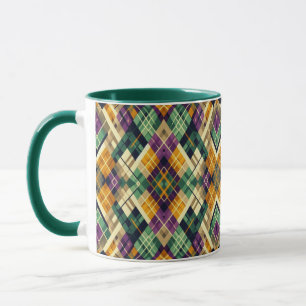 Argyle Mardi Gras geel paarse groen Mok