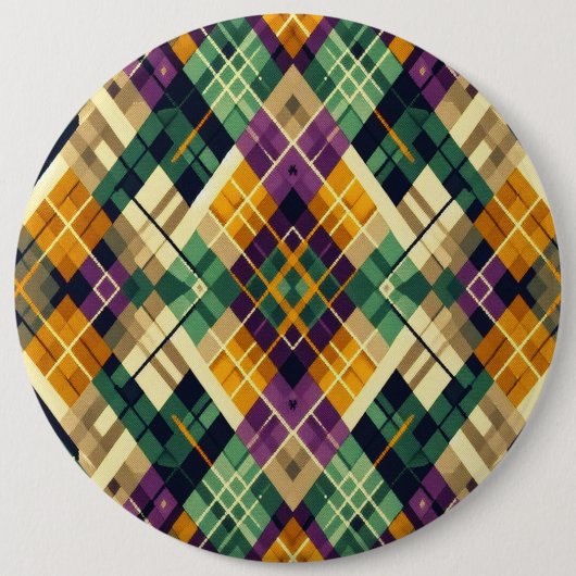 Argyle Mardi Gras geel paarse groen Ronde Button 6,0 Cm (Voorkant)