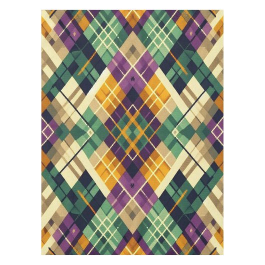 Argyle Mardi Gras geel paarse groen Tafelkleed (Voorkant)