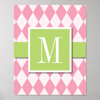 Argyle Monogram Wall Art, roze & Limoen Poster