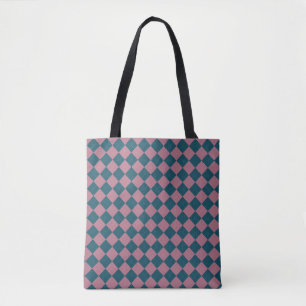 Argyle patroon oceaanblauwe roze boodschappentas draagtas