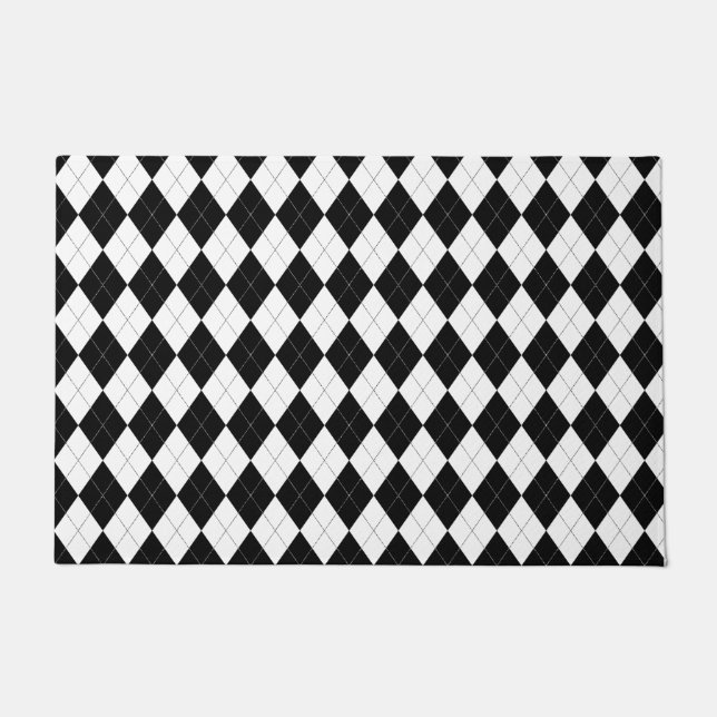 Argyle Pattern Black en White Deurmat (Voorkant)