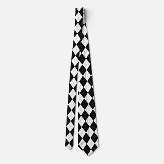 Argyle Pattern Black en White Preppy Stropdas (Achterkant)