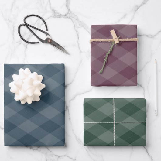 Argyle Pattern Bourgogne Blauwgroen en donkergroen Inpakpapier Vel (Voorkant)