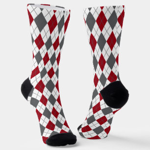 Argyle Pattern Gray Burgundy Sokken