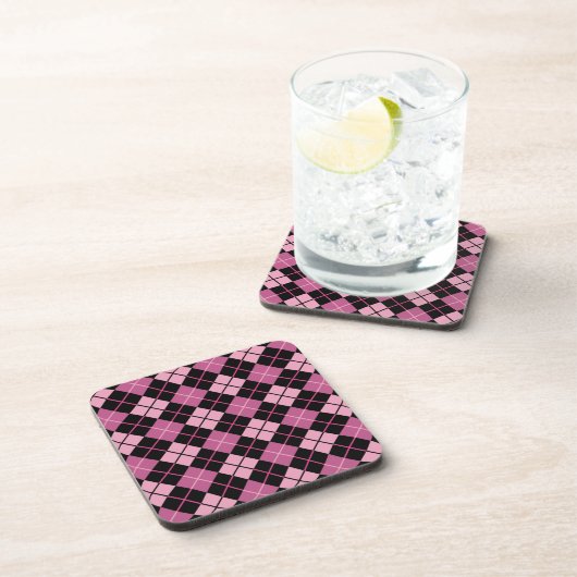 Argyle Pattern in Black en Pink Bier Onderzetter (Rechterzijde)