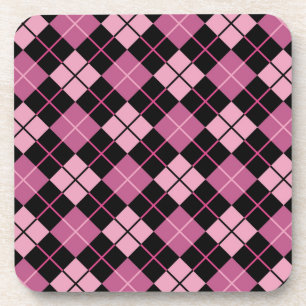Argyle Pattern in Black en Pink Bier Onderzetter