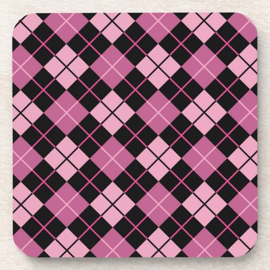 Argyle Pattern in Black en Pink Bier Onderzetter (Voorkant)