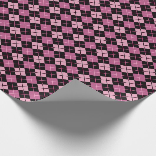 Argyle Pattern in Black en Pink Cadeaupapier (Hoek)