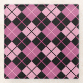 Argyle Pattern in Black en Pink Glazen Onderzetter (Voorkant)