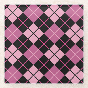Argyle Pattern in Black en Pink Glazen Onderzetter