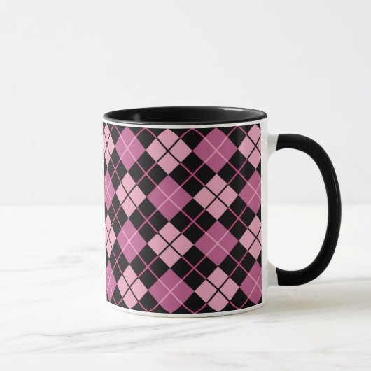 Argyle Pattern in Black en Pink Mok (Rechts)
