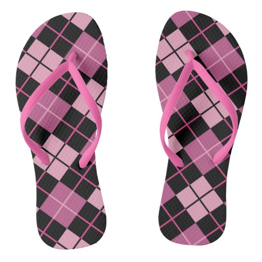 Argyle Pattern in Black en Pink Teenslippers (Voetbed)