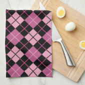 Argyle Pattern in Black en Pink Theedoek (Quarter Fold)