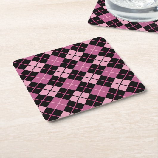 Argyle Pattern in Black en Pink Vierkante Kartonnen Onderzetter (Schuin)