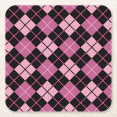 Argyle Pattern in Black en Pink Vierkante Kartonnen Onderzetter (Voorkant)