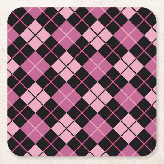 Argyle Pattern in Black en Pink Vierkante Kartonnen Onderzetter (Voorkant)