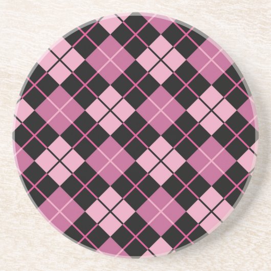 Argyle Pattern in Black en Pink Zandsteen Onderzetter (Voorkant)