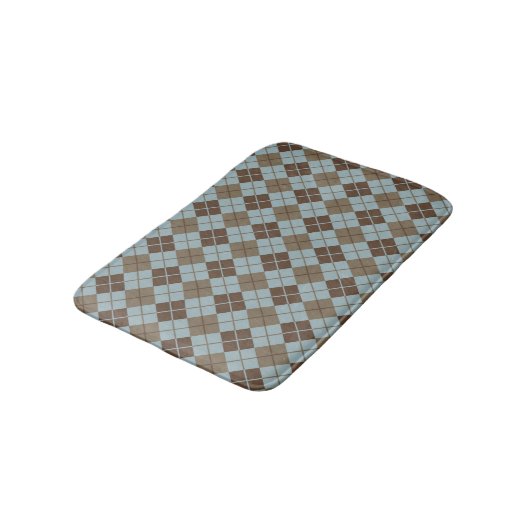 Argyle Pattern in Blue and Taupe Badmat (Gekanteld)